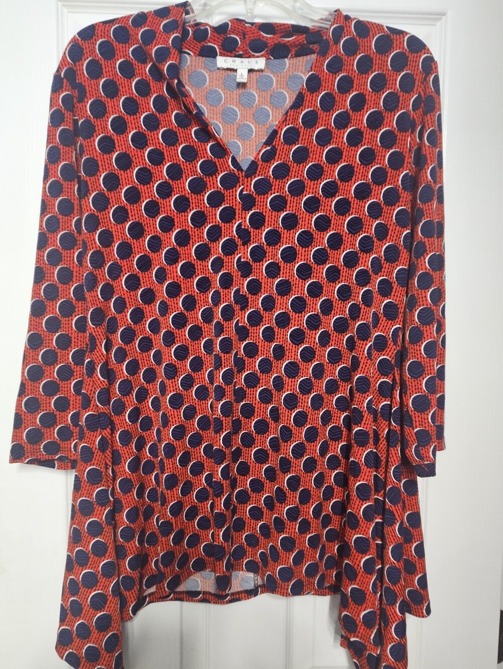 Chaus Navy & Red Polka Dot V-Neck Tunic